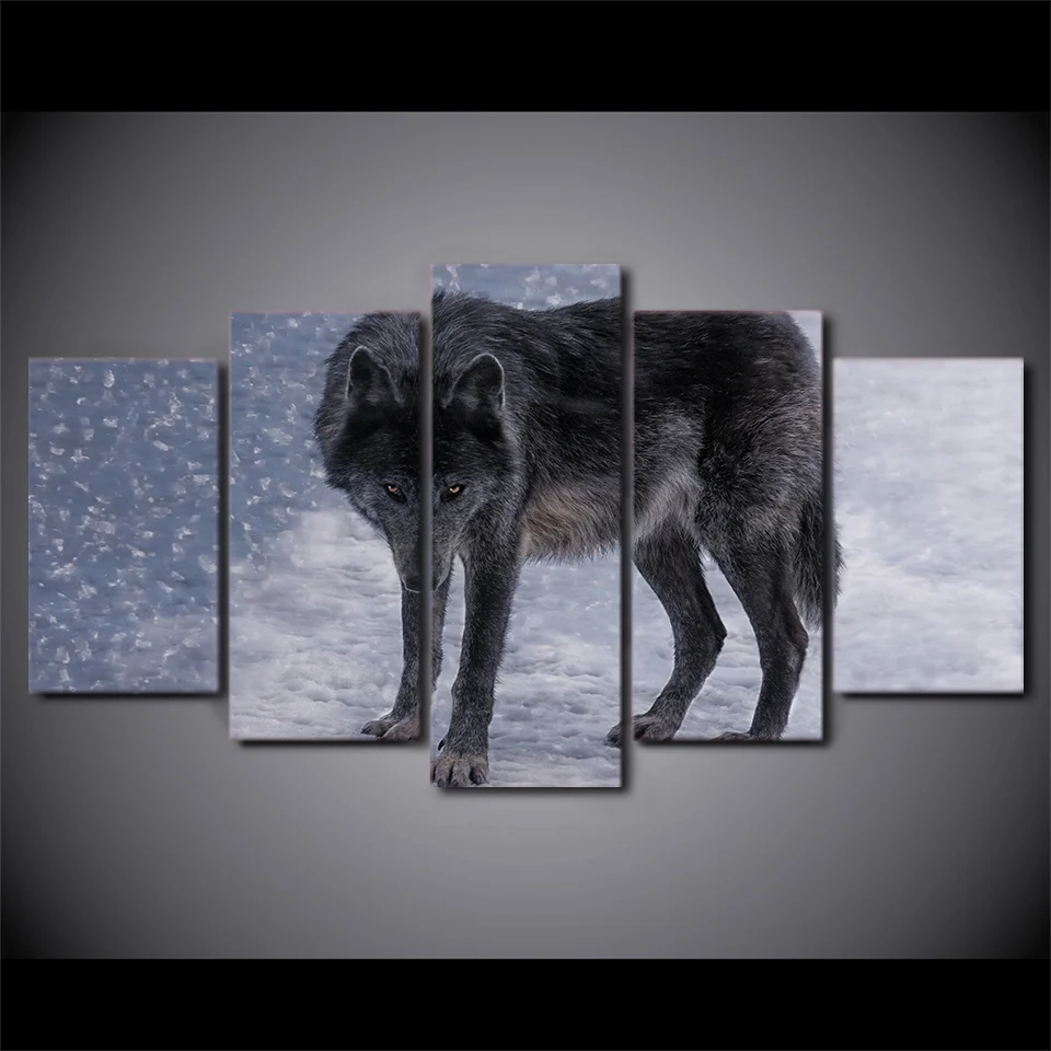 HD Printed 5 Piece Canvas Art Red Eyes Snow Wolf Painting Modular Wall Pictures for Living Room Modern Free Shipping CU-2427B | Дом и сад