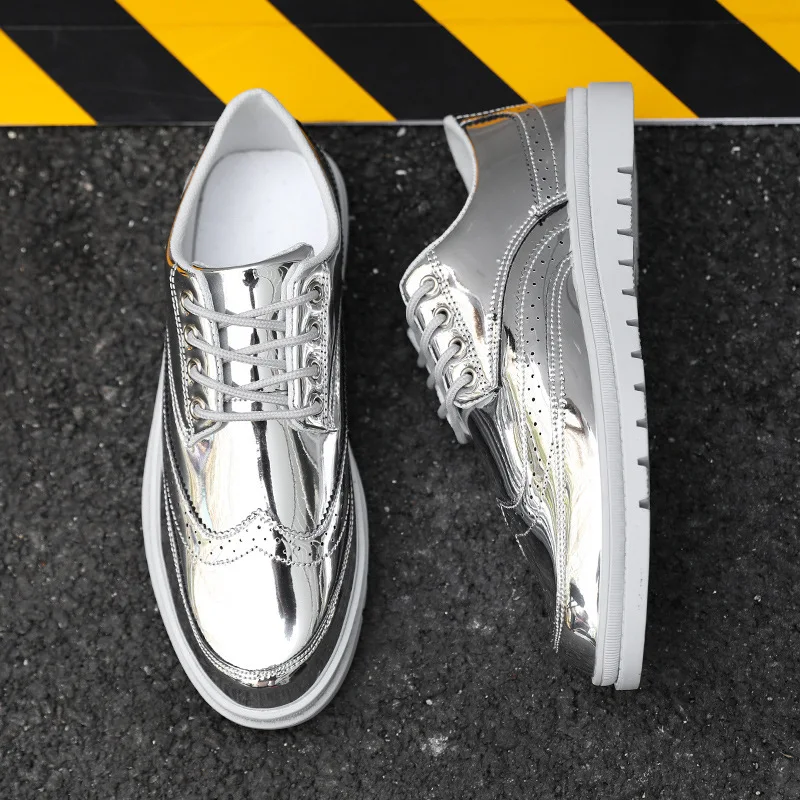 Fashion Men Sneakers Golden Brogue Shoes Flats Oxfords Casual Wedding Flat Platform Sequin |