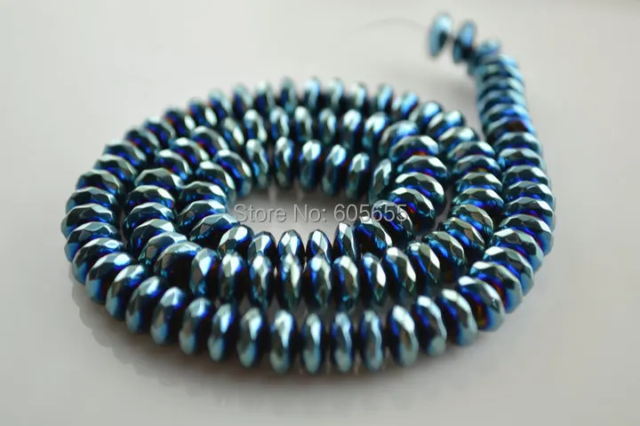 

3x8mm Faceted Shiny Blue color Plating Faceted Hematite Rondelle Loose Spacer Beads