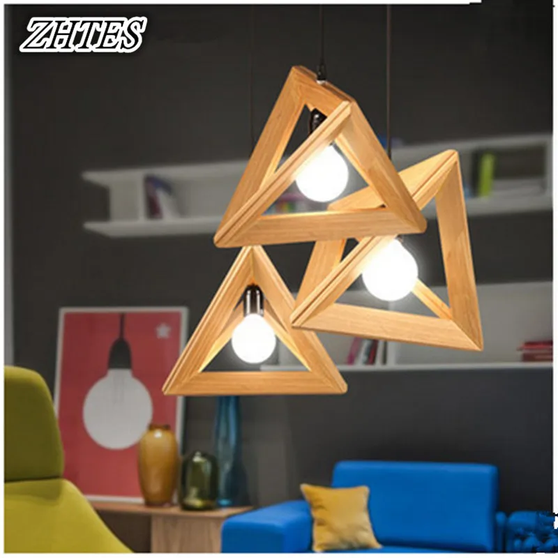 Деревянный подвесной светильник в скандинавском стиле декоративный треугольный