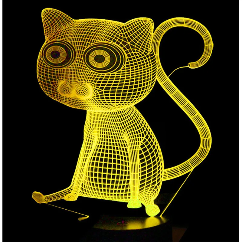 Светодиодный 3d ночник кошка сидит с 7 цветов света для украшения дома лампа