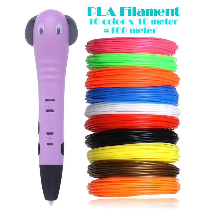 Pen Add 100M PLA AVEIBEE 3D ручки для печати, 12 В, 3 D ручки для карандашей, 3D ручки для рисования с бесплатной PLA нитью для детей, Обучающие инструменты, игрушки для хобби - Цвет: Pen Add 100M PLA