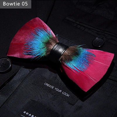 Bowtie JEMYGINS Новая Коричневая модная мужская брошь ручной работы из перьев и кожи с галстуком-бабочкой для свадебной вечеринки с подарочной коробкой - Цвет: Bowtie