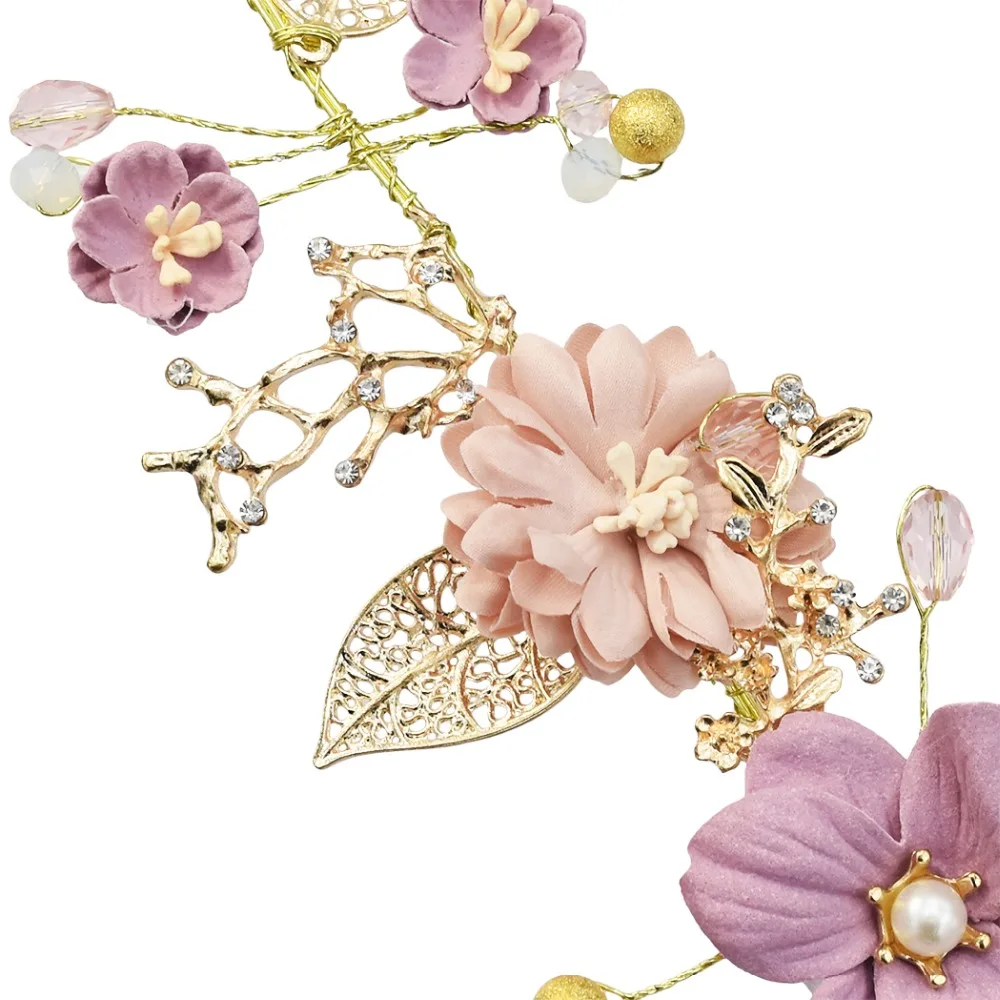 Модные золотые свадебные украшения для волос фиолетовый цветок повязка на