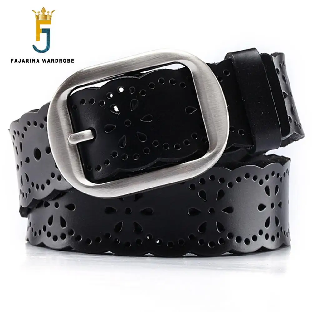 FAJARINA Quality All-match Hollowed Cowhide Genuine Straps Leather Clasp Buckle Metal Belts for Ladies Cow Skin Women LDFJ002