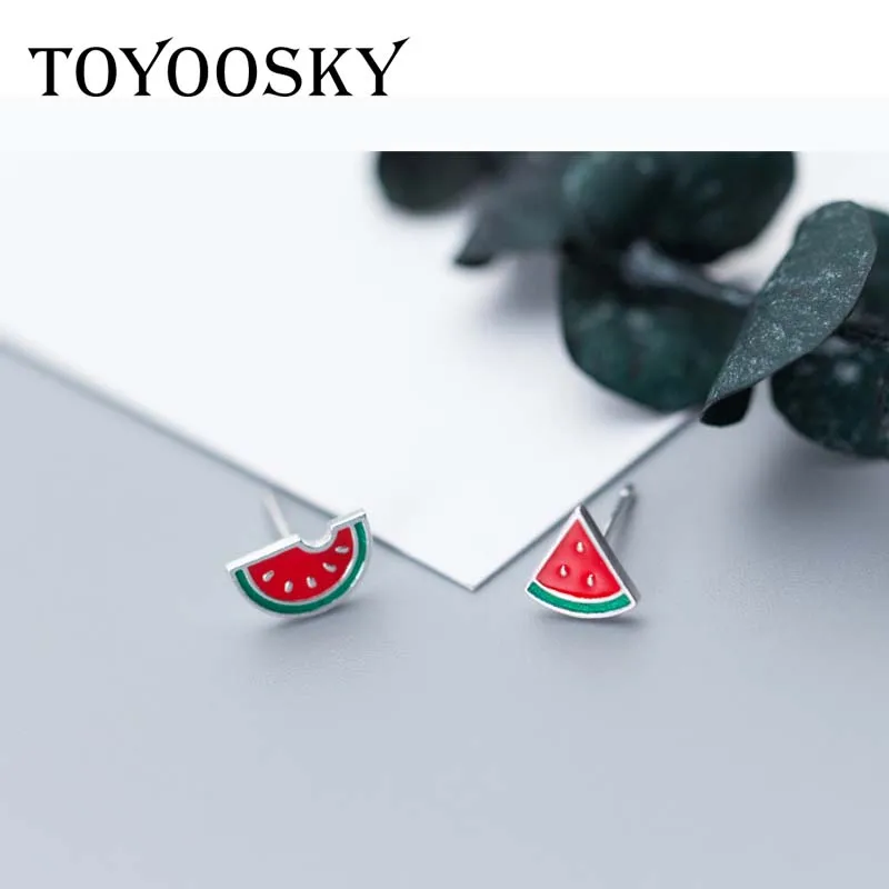 TOYOOSKY S925 серьги гвоздики из стерлингового серебра в виде искусственного арбуза