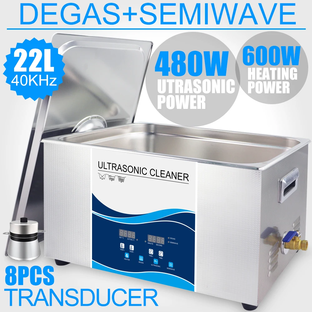 

Ultrasonic Cleaner 22L 40khz Degas Heater 480W Stainless Steel Bath Ultrasonic Cleaning Machine Remove Oil Rust Solution