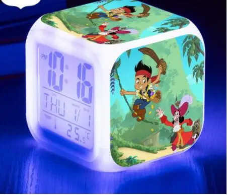 Черный Пластиковые часы horloge digitale Jake и the Never Land Пираты светодиодный Будильник цифровые часы reloj despertador saat reveil - Цвет: Черный
