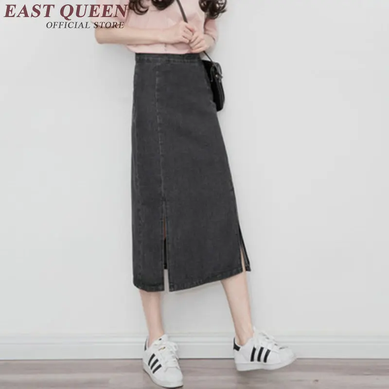 Женская джинсовая юбка длинная Осенняя с разрезом сбоку KK1667 H|jean skirt long|fashion long