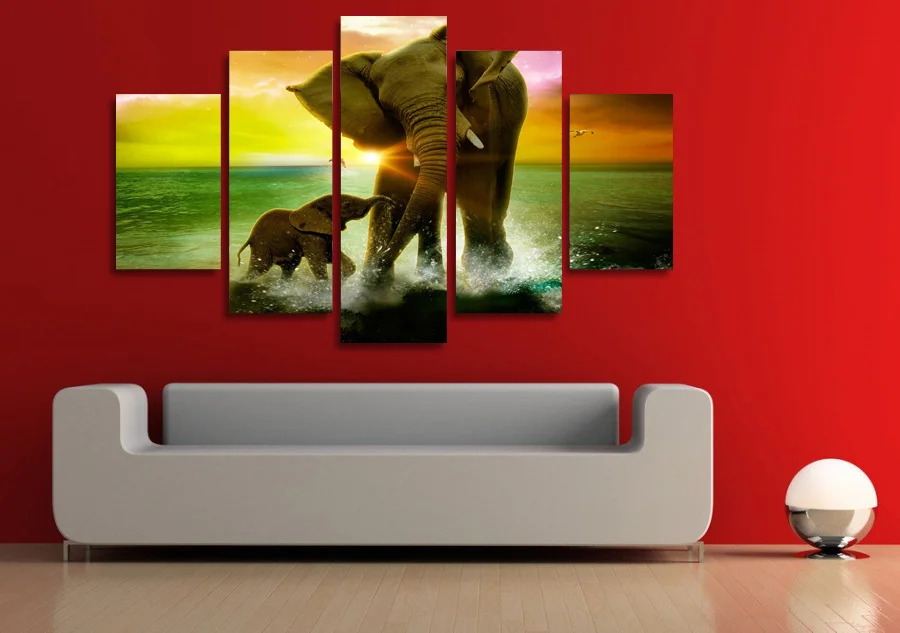 

HD Print 5 pcs canvas wall art elephant family Painting Canvas modern home decor wall art picture for living room decor /PT1177