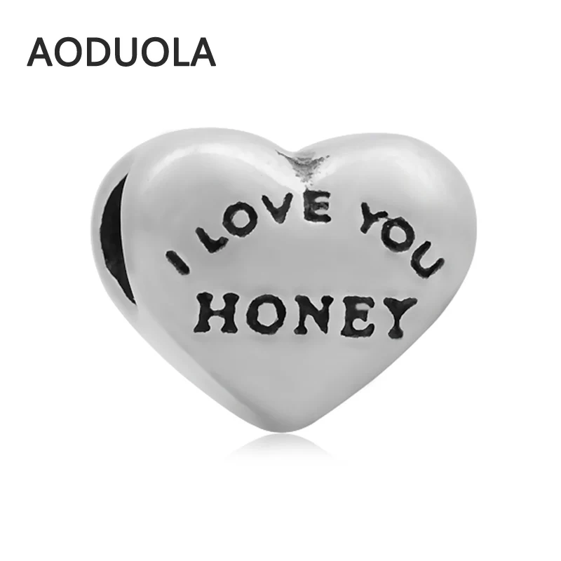 2 шт. в партии бусины форме сердца из нержавеющей стали с надписью I LOVE YOU HONRY
