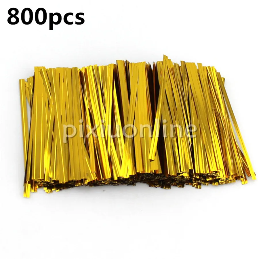 About 800pcs/pack J264b 8cm Golden Thin Iron Film Cover Cable Ties Food Bag Tie Bread Bag Using Free Shipping Russia