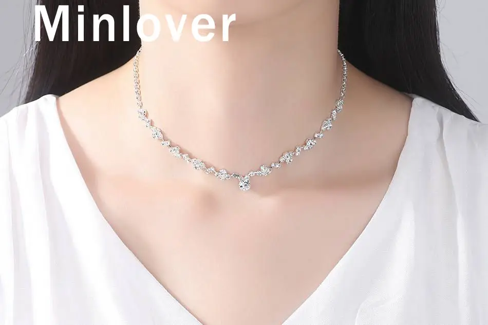 Minlover Серебряный Цвет Кристалл Свадебные Ювелирные наборы простой цветок колье ожерелье Комплект сережек для женщин свадебный ювелирный набор TL507