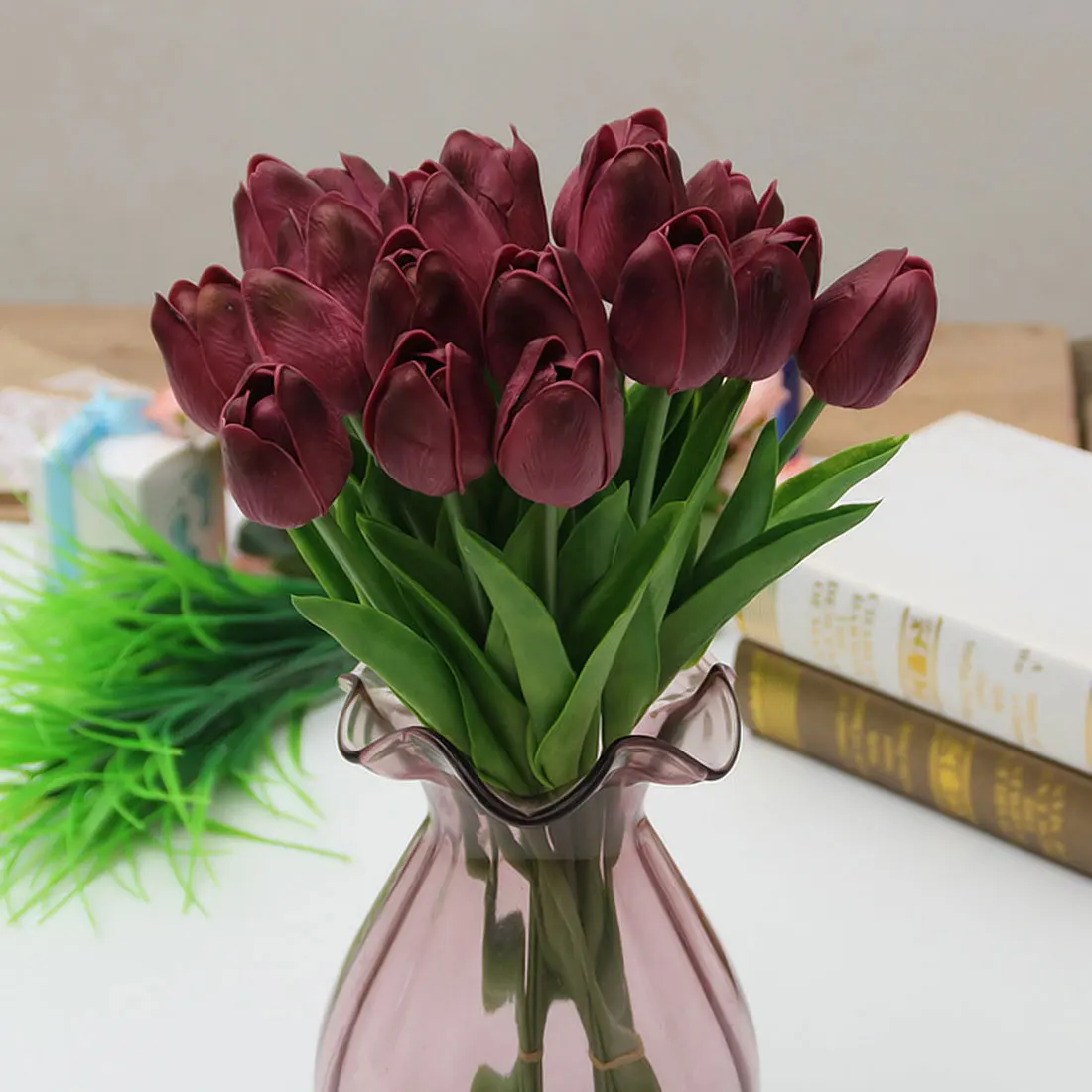 

2018 wedding decoration 21PCS pu mini tulip flower Real Touch flower bouquet artificial silk flowers for home party decoration