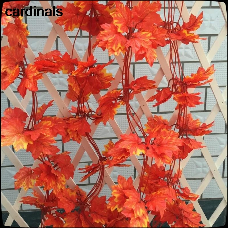 

250cm Red Maple Leaf Simulation Rattan Vine Flower Fake Plastic Flowers Leaves Rattan For Home Wedding Party Garden Decor DIY