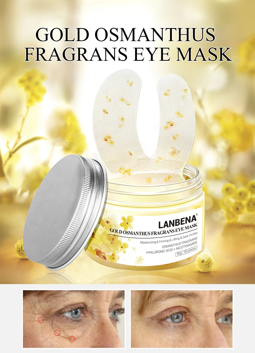Gold золото osmanthus fragrans маска для глаз Пластыри для удаления темных кругов мешок для глаз Уменьшает морщины у глаз подтяжка кожи уход за кожей 50 шт