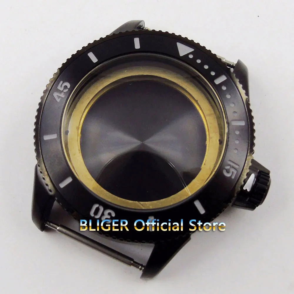 

43mm PVD coated black ceramic bezel Watch Case fit ETA 2836 DG2813 3804 MIOTA 8215 8205 821A movement