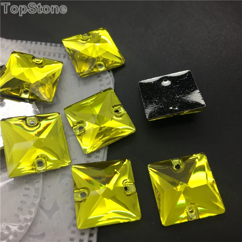 TopStone 10 мм, 16 мм Цвета квадратные полимерные пришить плоская подставка из горного хрусталя Sew On Stone для платья одежды