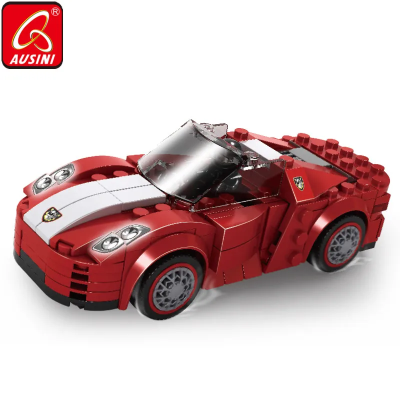 AUSINI 181 шт., строительные блоки, красная модель, спортивный гоночный автомобиль, игрушки для мальчиков, Детский конструктор, городской автомобиль, автомобили, фигурка, Детские кирпичи