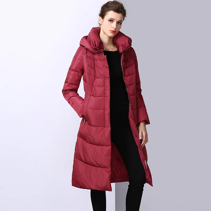 

European Autumn Winter Women Parkas Down Coats With Hoody 90% Duck Down Lady Slim Trench Outerwear Overcoat LF4317