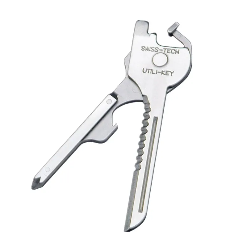 1pc edc multi ferramenta 6 em 1 aço inoxidável utili-chave chaveiro corrente pingente bolso cortador mini faca unboxing faca chave de fenda