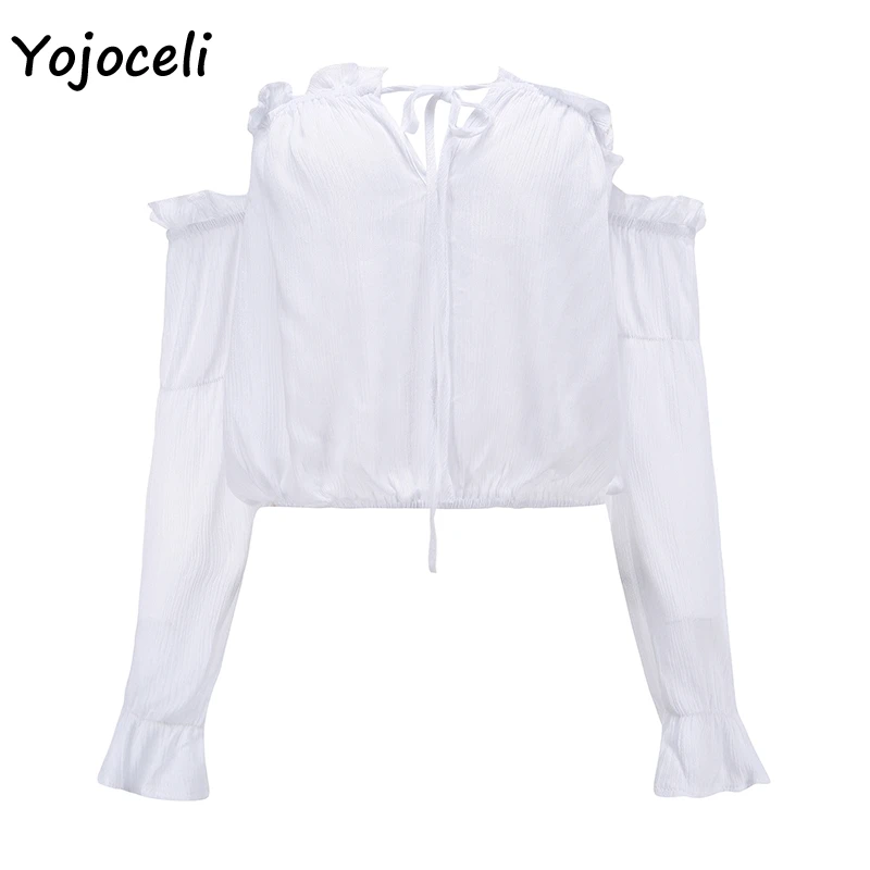 Yojoceli 2018 хлопковые блузки с открытыми плечами и рюшами рубашка для женщин уличная