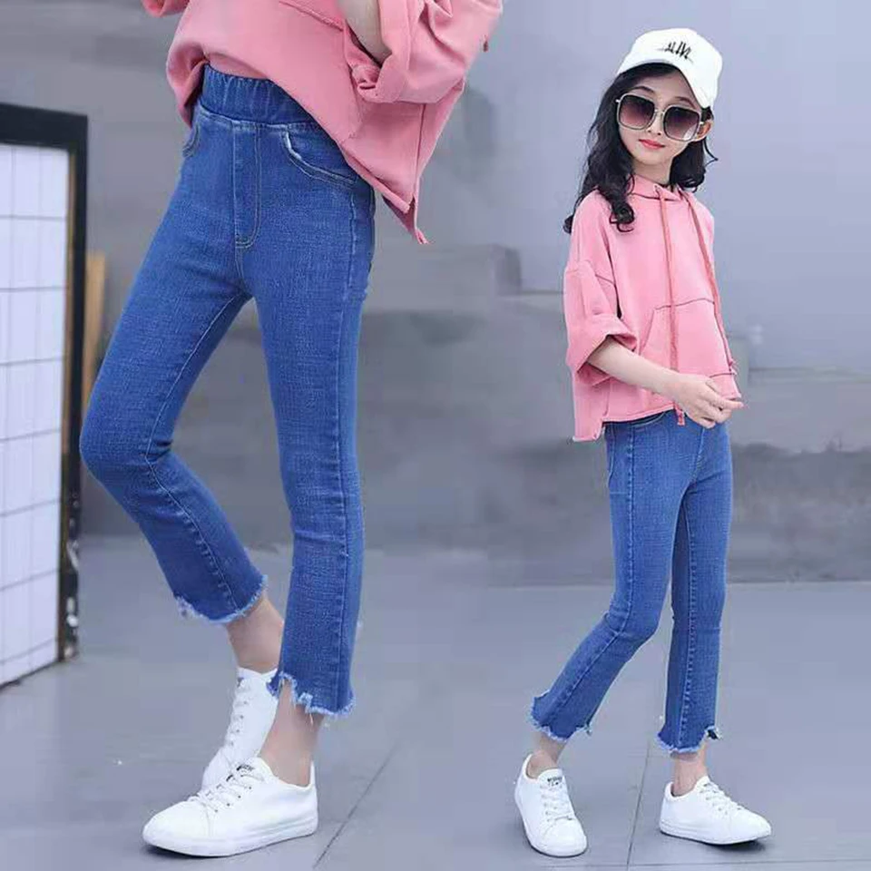 Fashion Autumn Casual Girls Soft Jeans Cotton Children Skinny Denim Pants Kids Girls Clothes Warm Elastic Waist Trousers