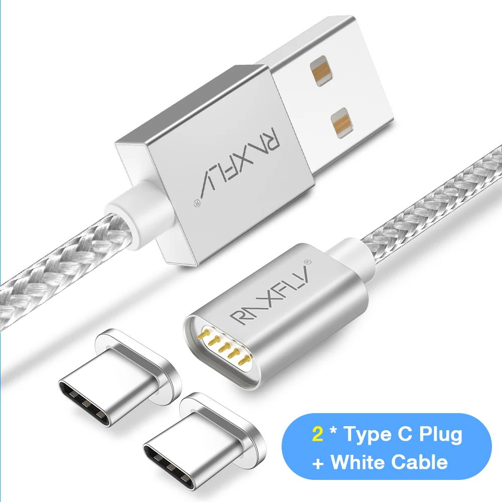 Silver 2 Type C Магнитный зарядный кабель RAXFLY для samsung Note 8 9, кабель Micro usb type-C, Магнитный зарядный кабель USB для iPhone XS Max - Цвет: Silver 2 Type C