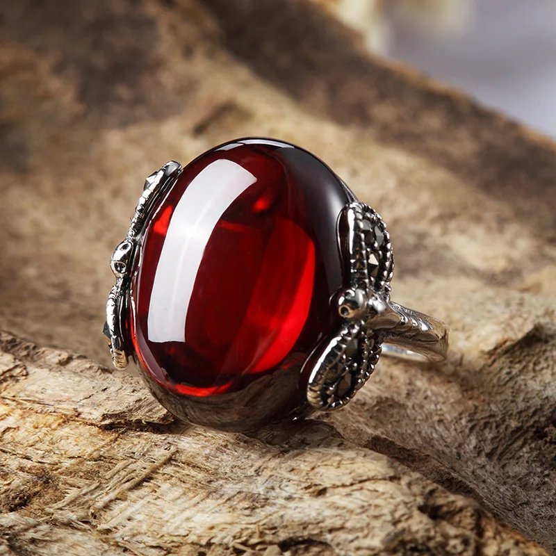 925 Sterling Silver Jewelry Garnet ring finger Red Dragonfly women new | Украшения и аксессуары