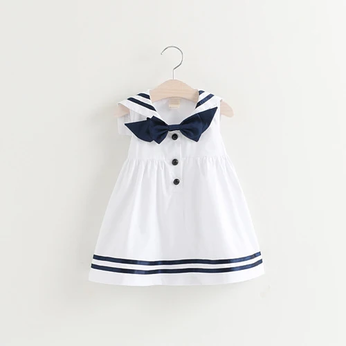 School Dress Girl Sailor Baby Wear Navy Style Sundress Girls Sleeveless Summer Deguisement Butterfly for Kids | Детская одежда и