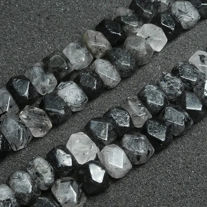 

Natural Faceted Rectangle Cuboid Black Rutilated Quartzs Beads For Jewelry Making Beads Bracelet 15'' Needlework DIY Beads