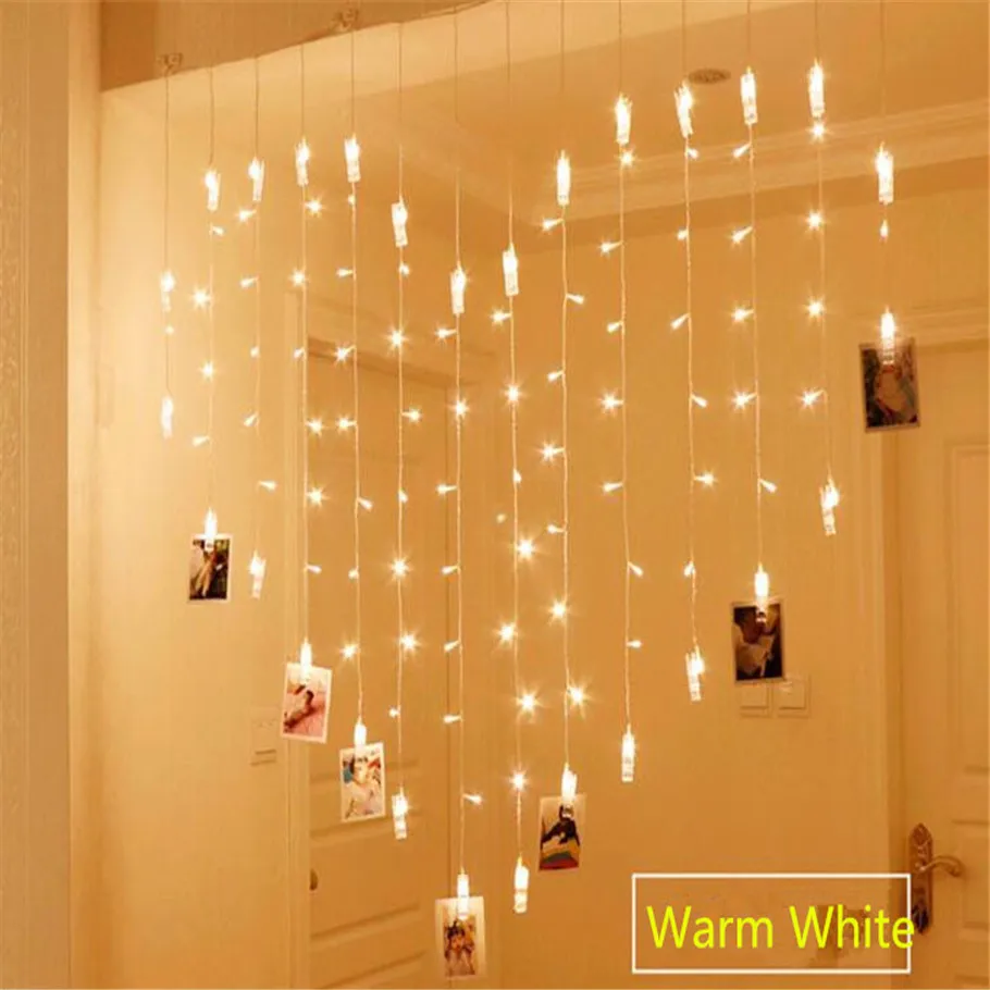 AC220V 2x1 5 м в форме сердца 128LED 34 зажимы для ламп фото гирлянды рождественские