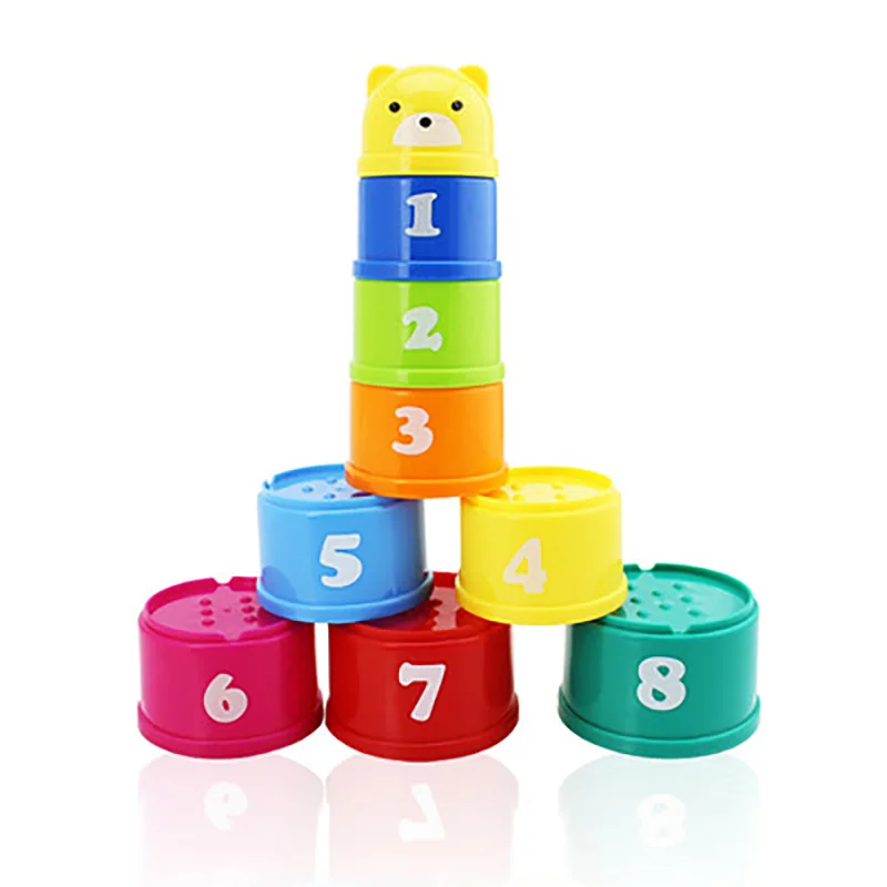 9 PCS Mini Stacking Cup Education Baby Toys Rainbow Color Digital Folding Tower Fun Stack Children Building Blocks Gift | Игрушки и