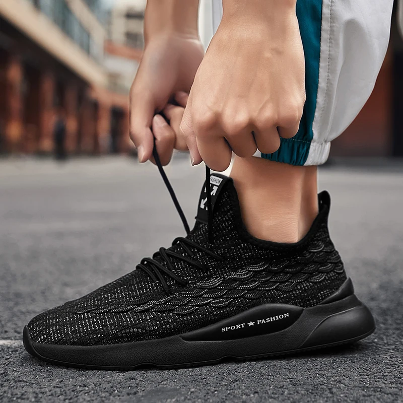 Кроссовки мужские летающие повседневная обувь с плетением рыбьей чешуи дышащая