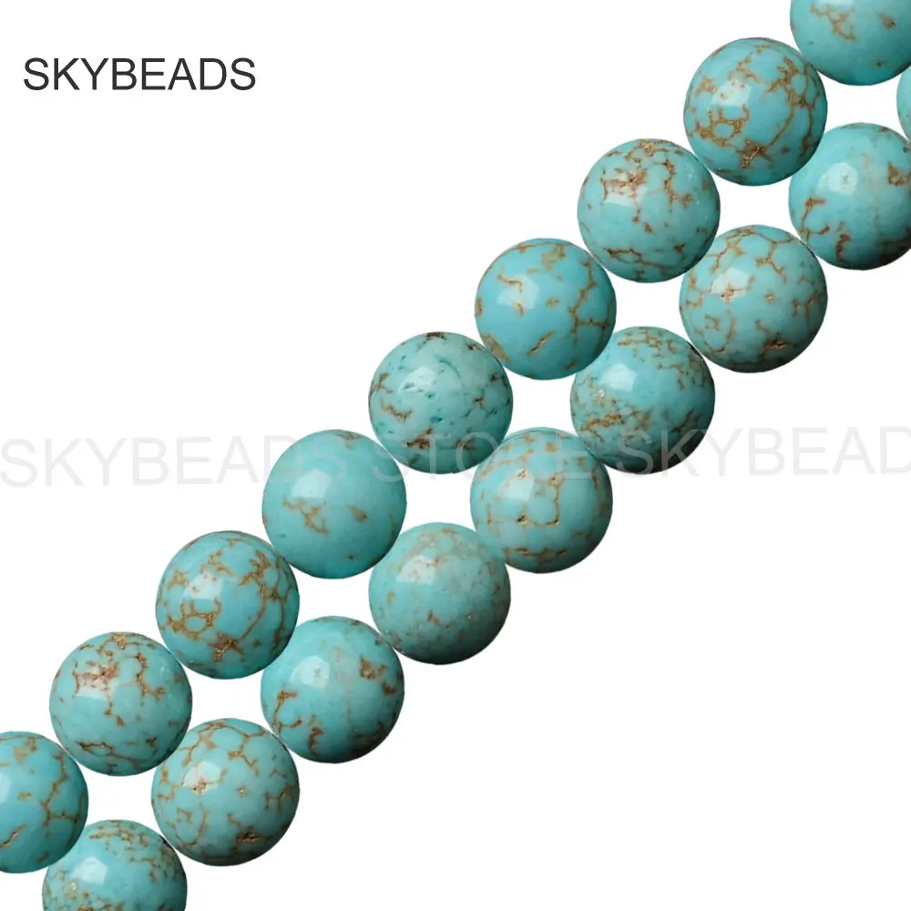Dyed Blue Green Turquoise Semi Precious Stone Round 4 6 8 10mm Spacer Beads for Fashion Necklace Bracelet Earring Jewelry Making | Украшения