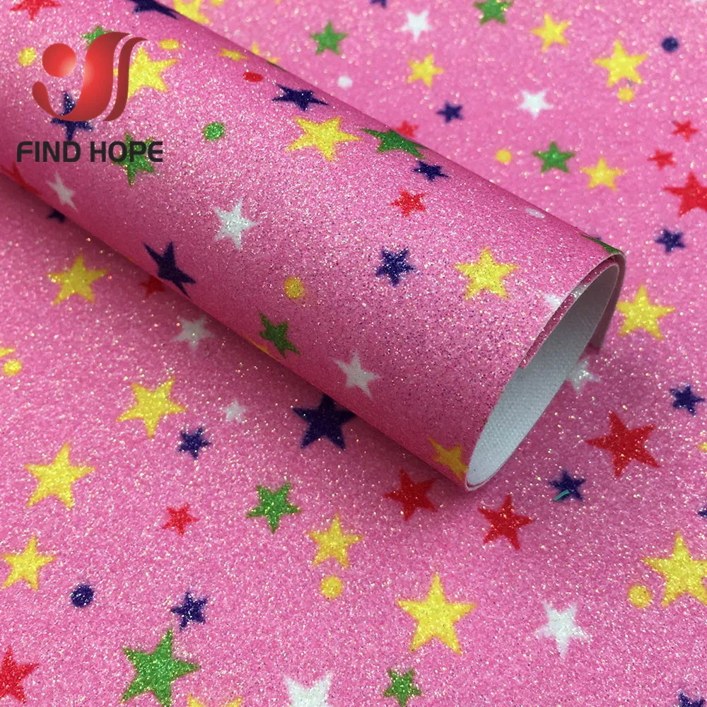 Pink 20cm x 30cm А4 блестящая Радужная звезда тонкий блеск цветочный принт кожа ткань кожзам лук Ремесло DIY материал - Color: Pink 20cm x 30cm