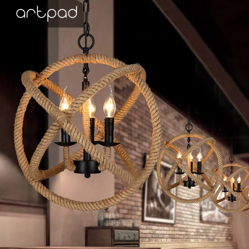 Artpad Candel Baes круглый шар пеньковая веревка подвесной светильник E14 Led Регулируемая