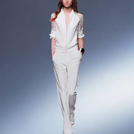 Fashion suit female spring New high-end summer casual lace V-neck short jacket + pants temperament two-piece women |