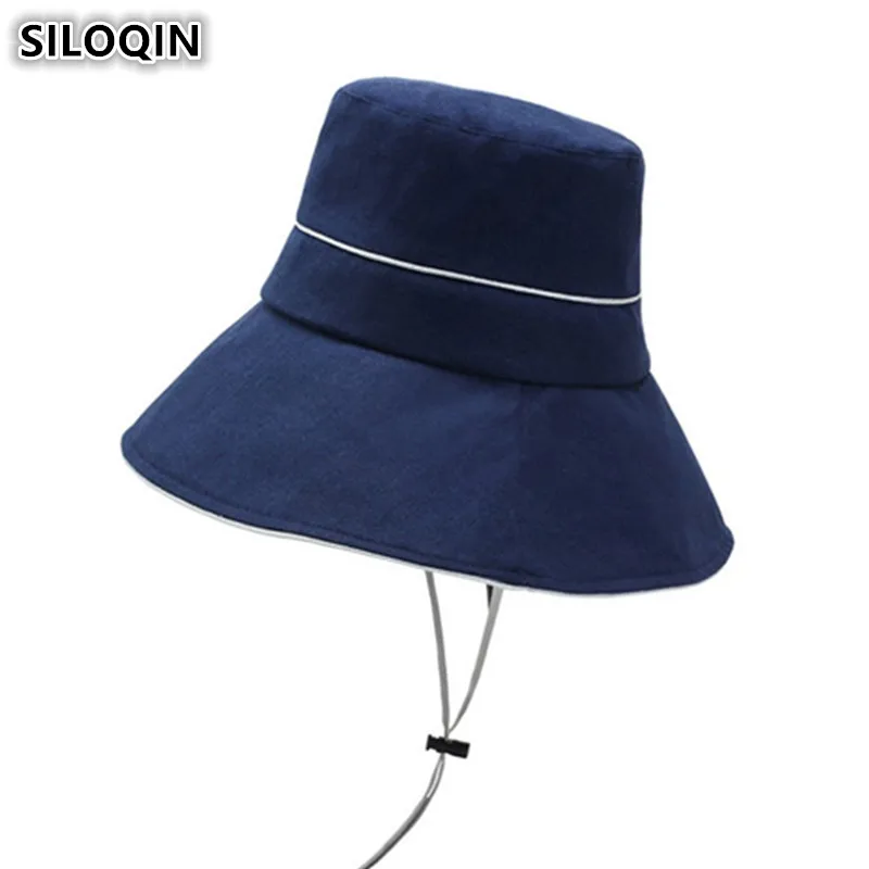 

SILOQIN Foldable Elegant Women's Bucket Hats Ladies' Oversized Sun Visors Beach Hat For Women 2019 New Adult Women Summer Cap