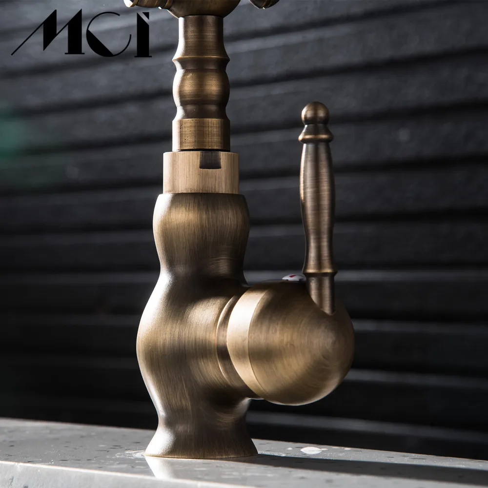 Кухонный кран для раковины античный бронзовый латунный смеситель из твердой