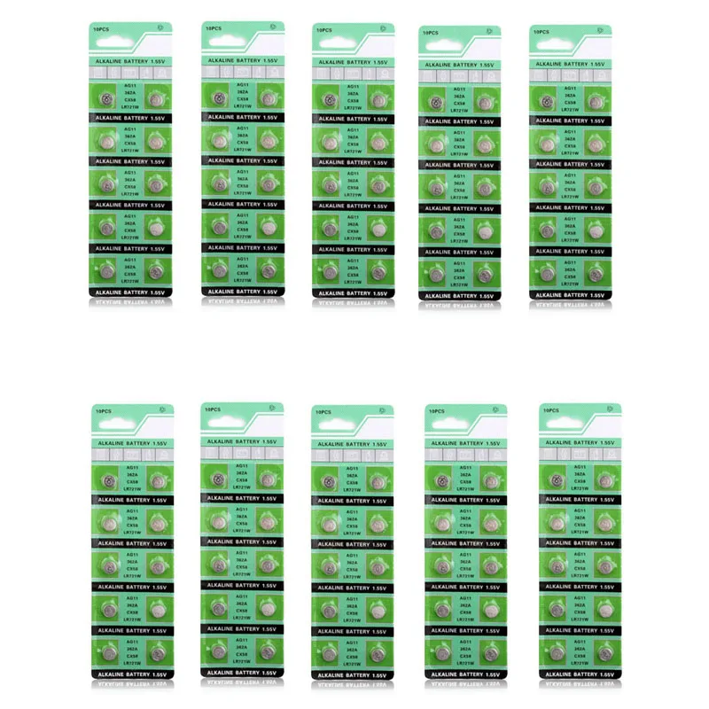 

Lot 100pcs AG11 LR47 LR721 362 SR721SW V362 GP62 1.55V Alkaline Battery Button Coin Cell Batteries For Camera Watch Toys Remote