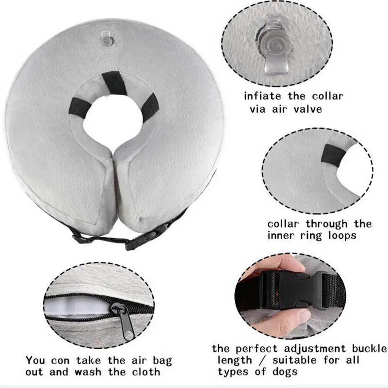 

Pet Dog Anti-bite Inflatable Collars Small Medium Large Zipper Plush PVC Adjustable Wound Healing Protective Neck Ring Supplies