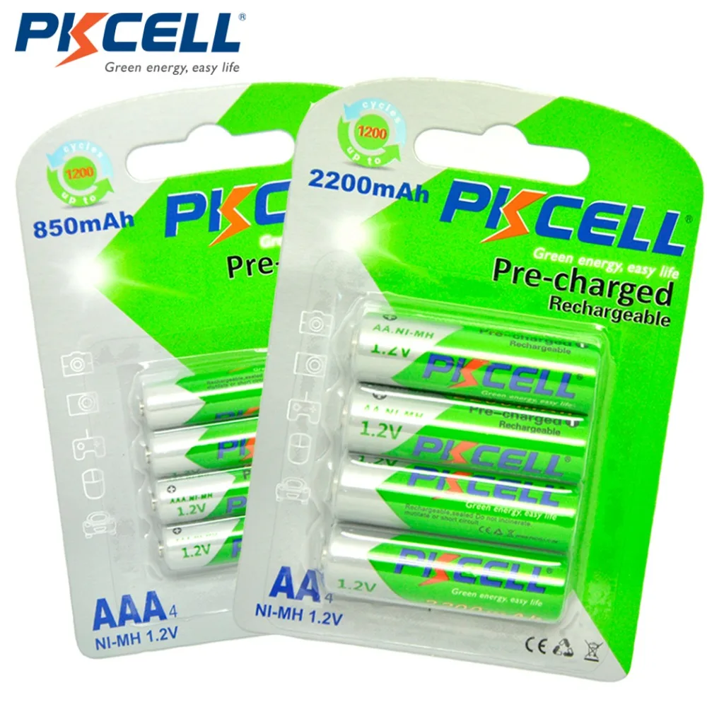 PKCELL 4 шт. AA Аккумуляторная батарея 1,2 V Ni-MH 2200MAH Низкий саморазряд батареи+ 4 шт 850MAH AAA перезаряжаемые батареи