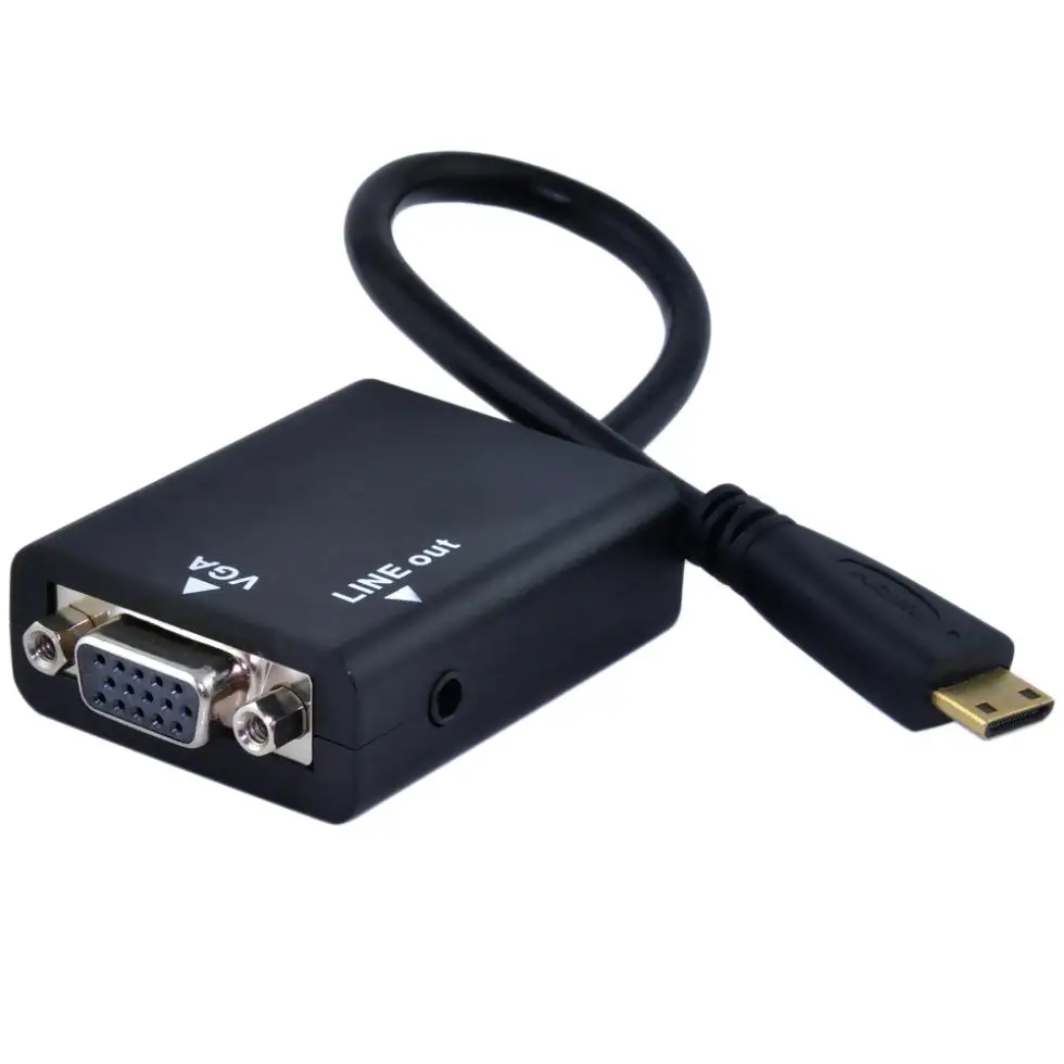 1080p Mini HDMI Male to VGA Video Converter Adapter Cable with 3.5mm Audio Black |
