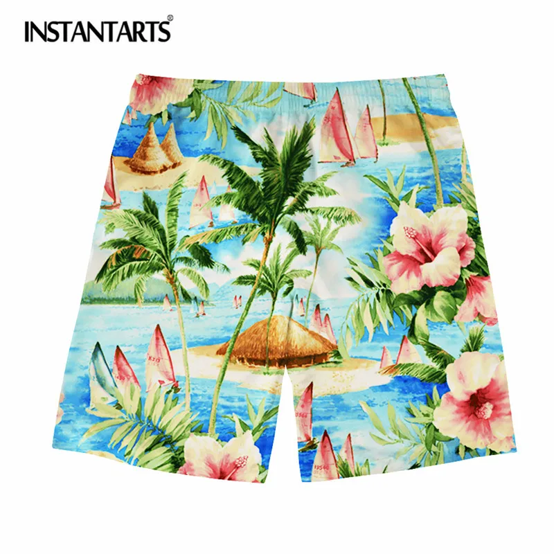 

INSTANTARTS Summer Hawaiian Tropical Forest Pattern Men's Beach Short Quick Dry Breathable Board Shorts Boys Male Casual Short