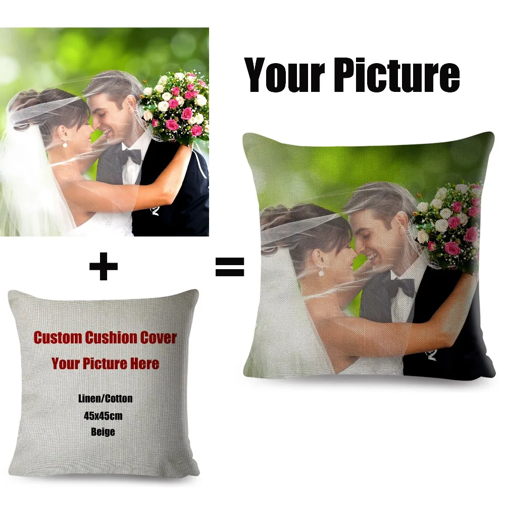 Picture Here Print Pet Wedding Personal Life Photos Customize Gift Home Cushion Cover Pillowcase Polyester Pillow Case 45*45cm