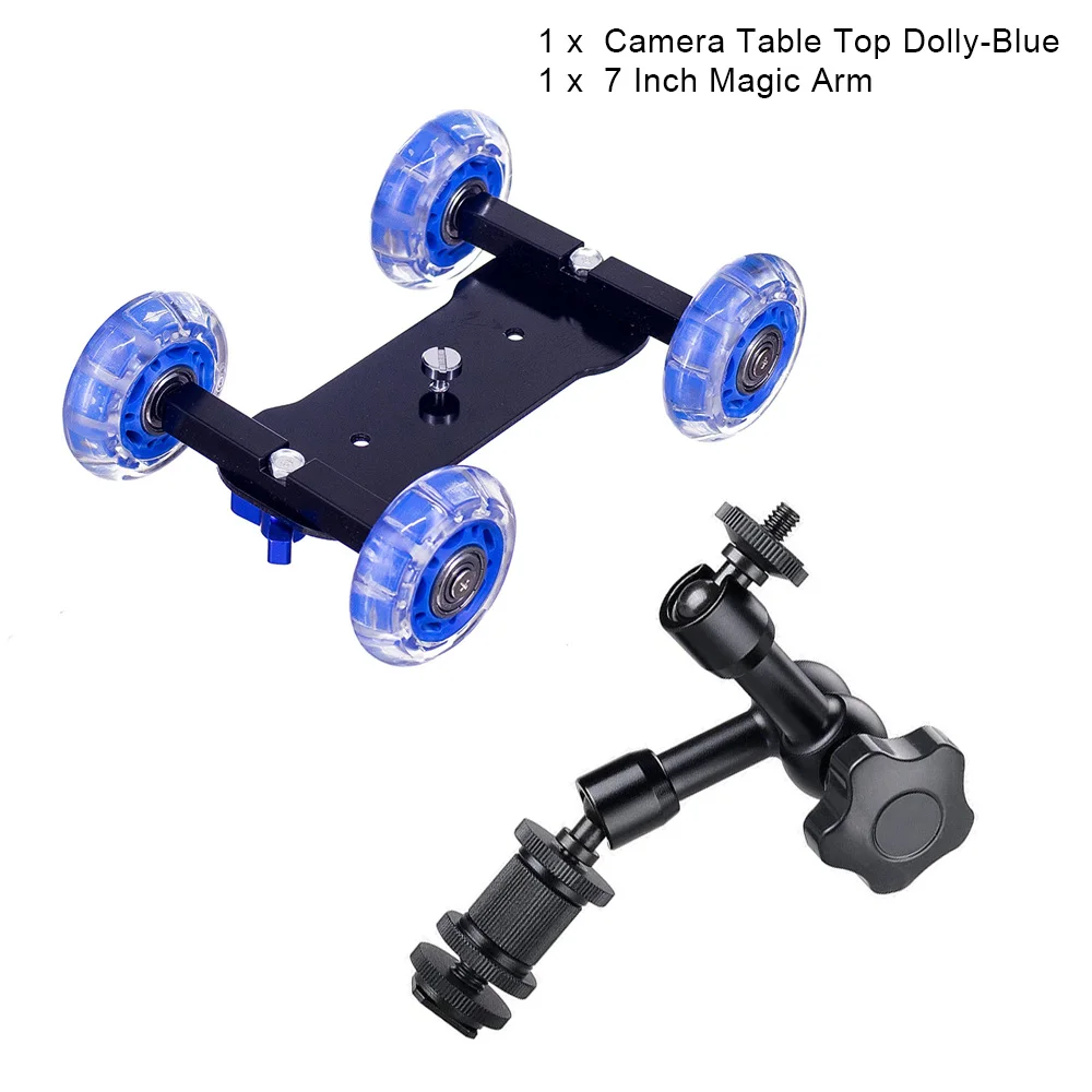 Blue 7 Schreibtisch Dolly+ 11 дюймов Волшебная рукоятка настольная Мобильная роликовая видео рейка Конькобежец для SLR камеры слайдер Долли Автомобильная дорожка и волшебная рукоятка - Цвет: Blue 7