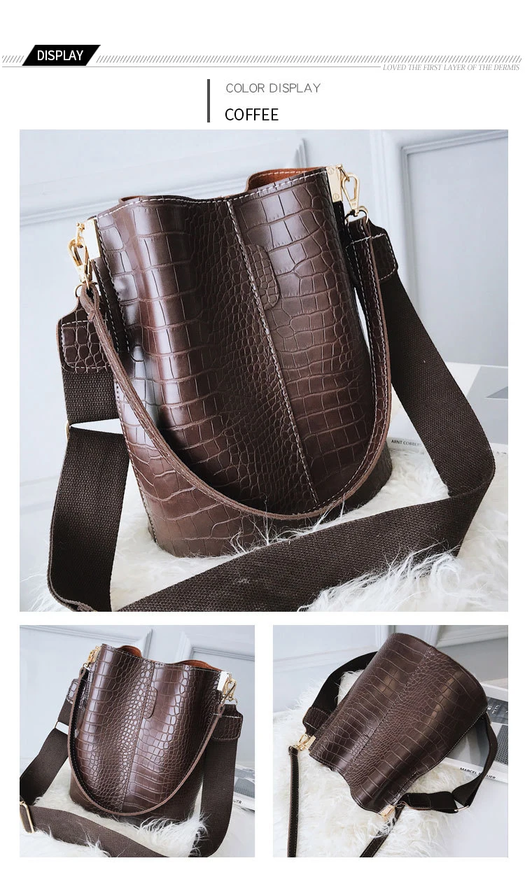 Large Capacity Alligator Bucket Bags Women Crocodile Pattern Handbag Casual Crocodile Shoulder Messenger Bags Ladies PU Purse