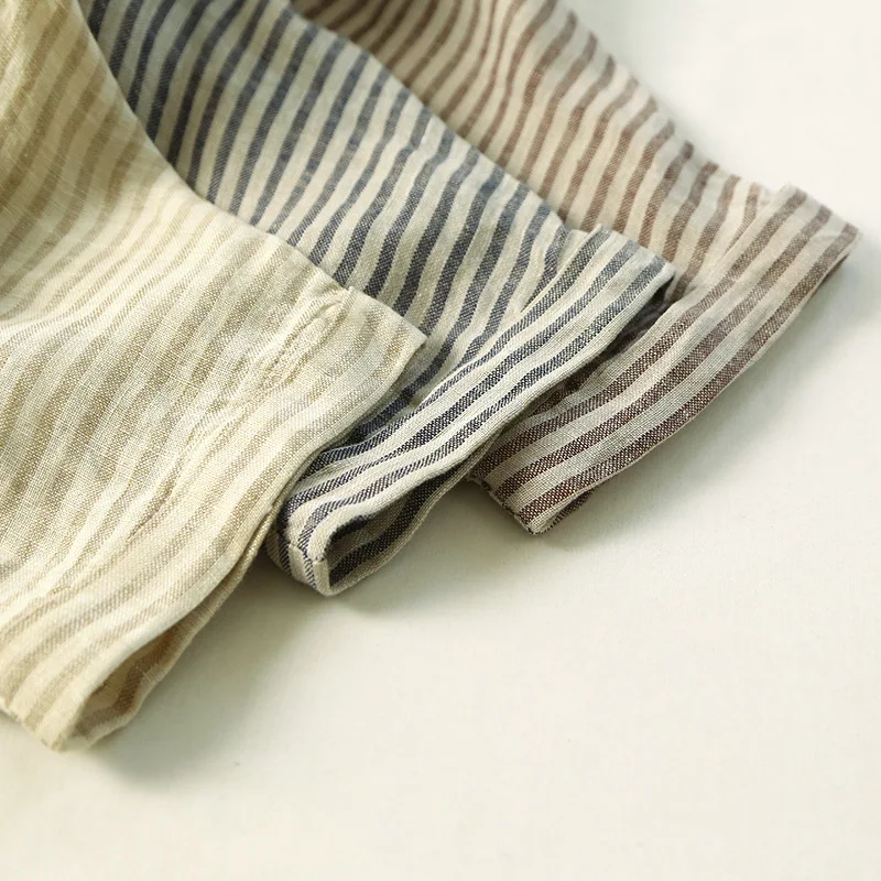

Summer Art Vintage Striped Blouses Shirts Women Casual V Neck Long Batwing Sleeve Blusas Female Loose Cotton Linen Simple Shirts