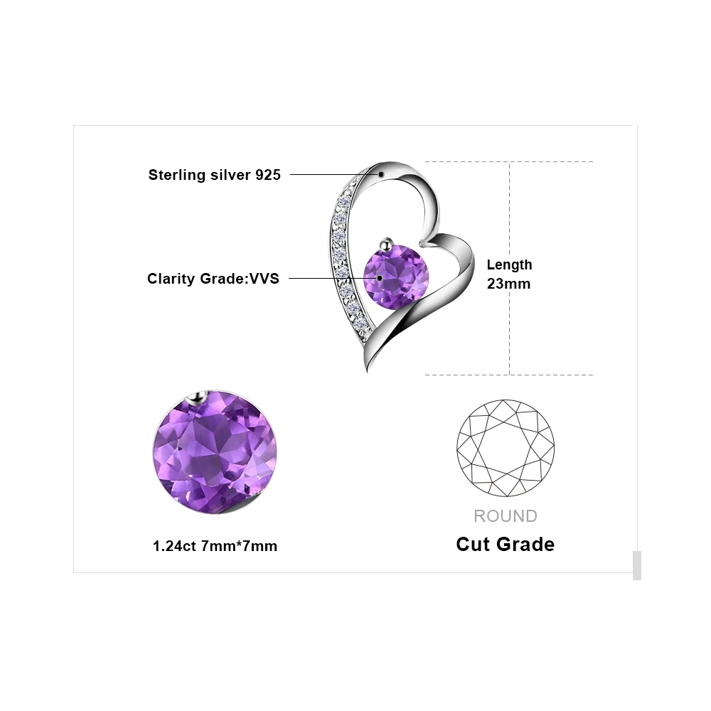 JewelryPalace сердце любовь навсегда 1.2ct Природные Фиолетовый аметист драгоценный